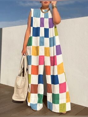 UOOZEE Multicolor Plaid Sleeveless Jumpsuit